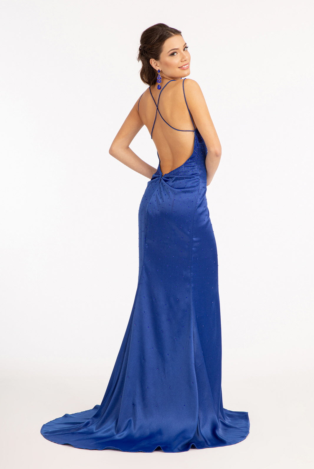Beads Embellished Satin Mermaid Dress Pleated Chest and Side Slit GLGL3038-PROM-smcfashion.com