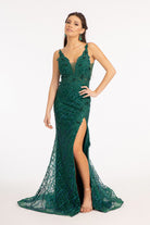 3D Flower Glitter Embellished Mermaid Dress Sheer Sides GLGL3042-PROM-smcfashion.com