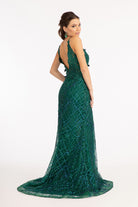 3D Flower Glitter Embellished Mermaid Dress Sheer Sides GLGL3042-PROM-smcfashion.com