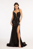 Sequin Embellished Embroidered Mermaid Dress Cut-out Back and Slit GLGL3050-PROM-smcfashion.com