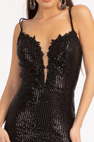 Sequin Embellished Embroidered Mermaid Dress Cut-out Back and Slit GLGL3050-PROM-smcfashion.com