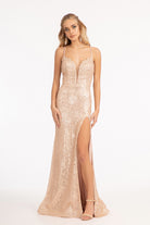 Sequin Embellished Embroidered Mermaid Dress Cut-out Back and Slit GLGL3050-PROM-smcfashion.com