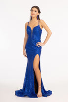 Sequin Embellished Embroidered Mermaid Dress Cut-out Back and Slit GLGL3050-PROM-smcfashion.com