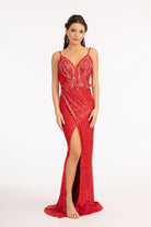 Sequin Embellished Illusion V-neck Mermaid Dress Open V-back GLGL3053-PROM-smcfashion.com
