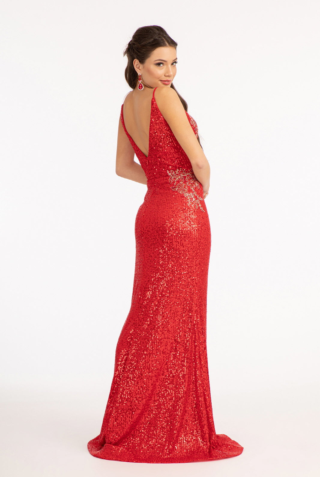 Sequin Embellished Illusion V-neck Mermaid Dress Open V-back GLGL3053-PROM-smcfashion.com