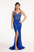 Sequin Embellished Illusion V-neck Mermaid Dress Open V-back GLGL3053-PROM-smcfashion.com