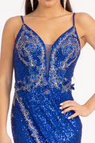 Sequin Embellished Illusion V-neck Mermaid Dress Open V-back GLGL3053-PROM-smcfashion.com