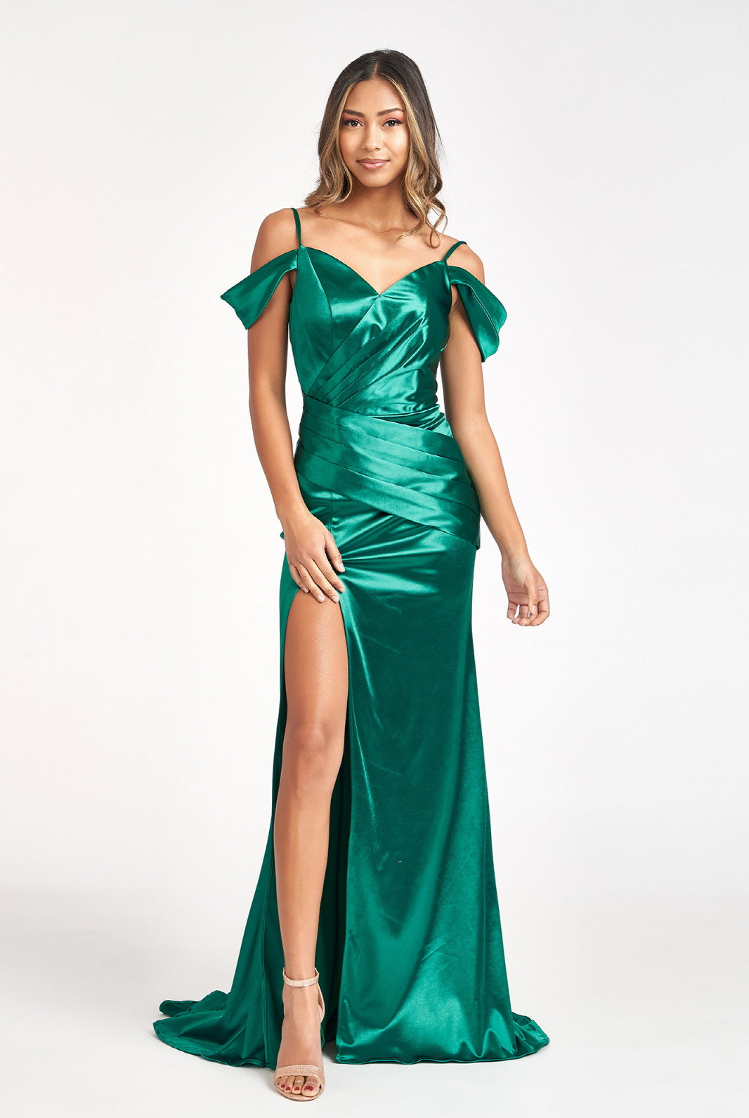 Sweetheart Satin Mermaid Dress Pleated Waist and Slit GLGL3060-PROM-smcfashion.com