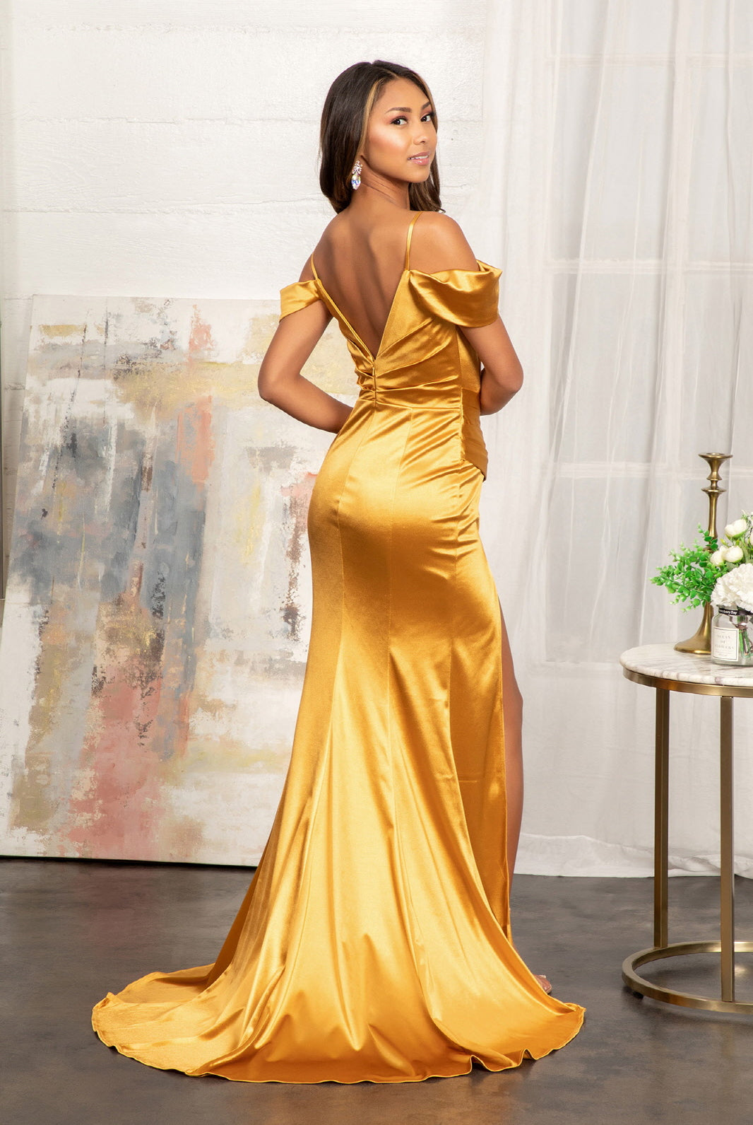 Sweetheart Satin Mermaid Dress Pleated Waist and Slit GLGL3060-PROM-smcfashion.com