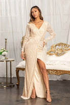 Gathered Waist Sequin Embellished Mermaid Dress Long Sleeves GLGL3063-PROM-smcfashion.com