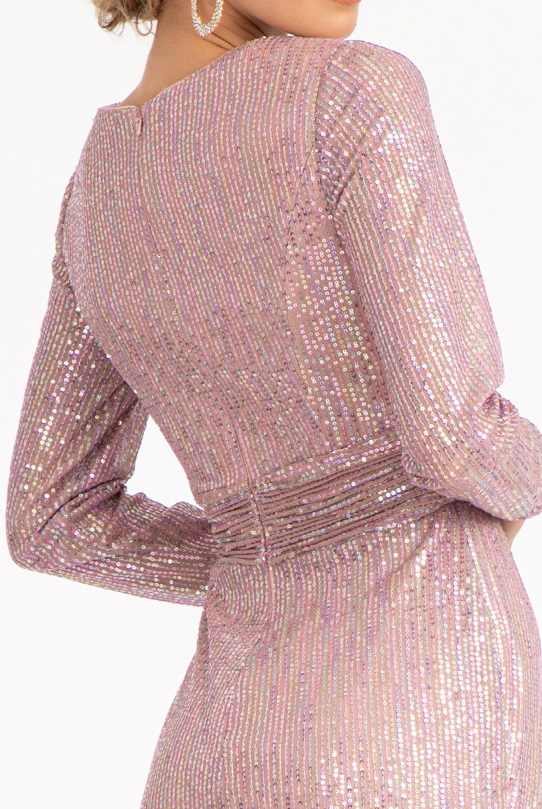 Gathered Waist Sequin Embellished Mermaid Dress Long Sleeves GLGL3063-PROM-smcfashion.com