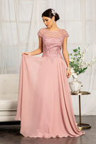 Beads Embellished Chiffon A-line Dress Cap Sleeves GLGL3065-MOTHER OF BRIDE-smcfashion.com