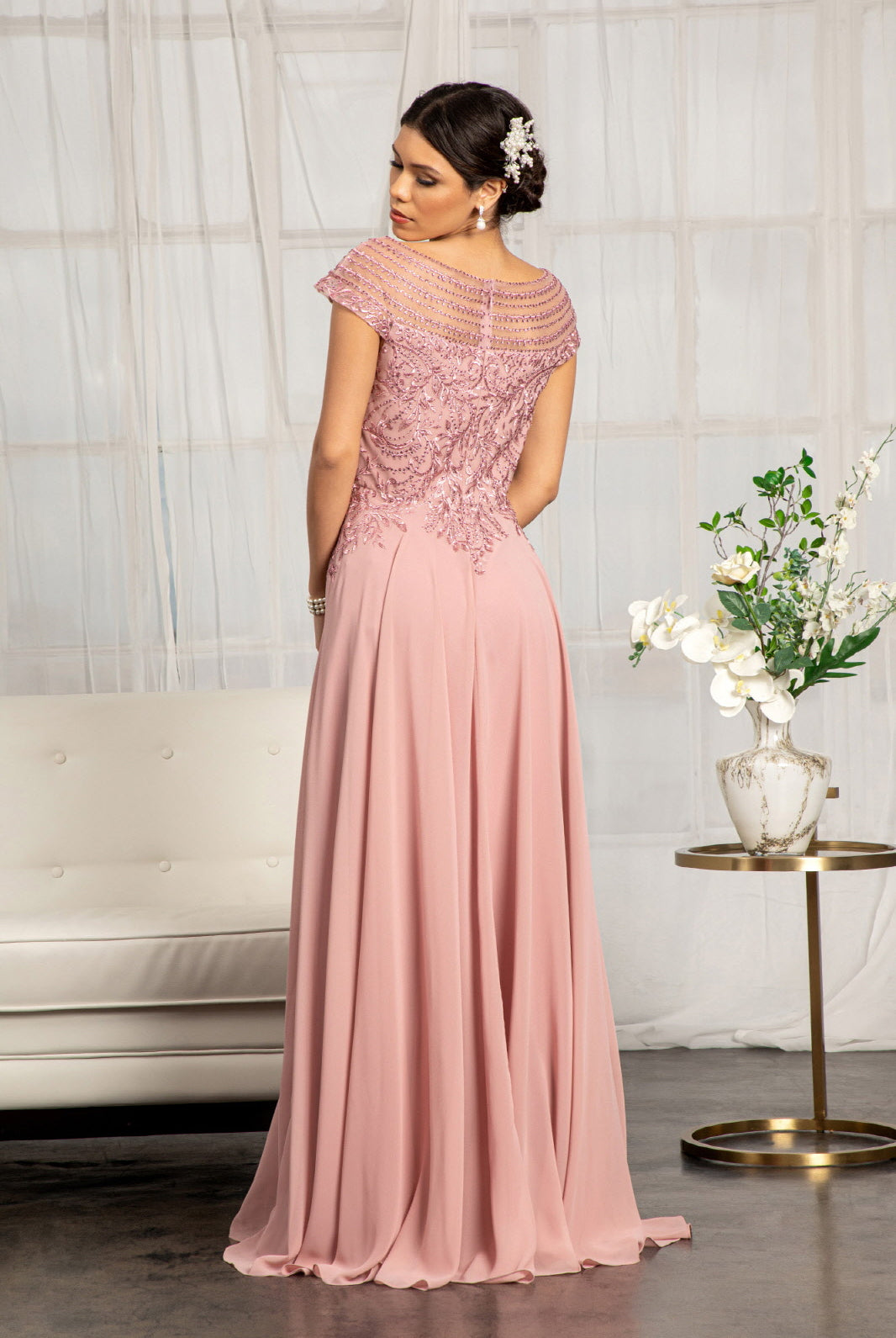 Beads Embellished Chiffon A-line Dress Cap Sleeves GLGL3065-MOTHER OF BRIDE-smcfashion.com