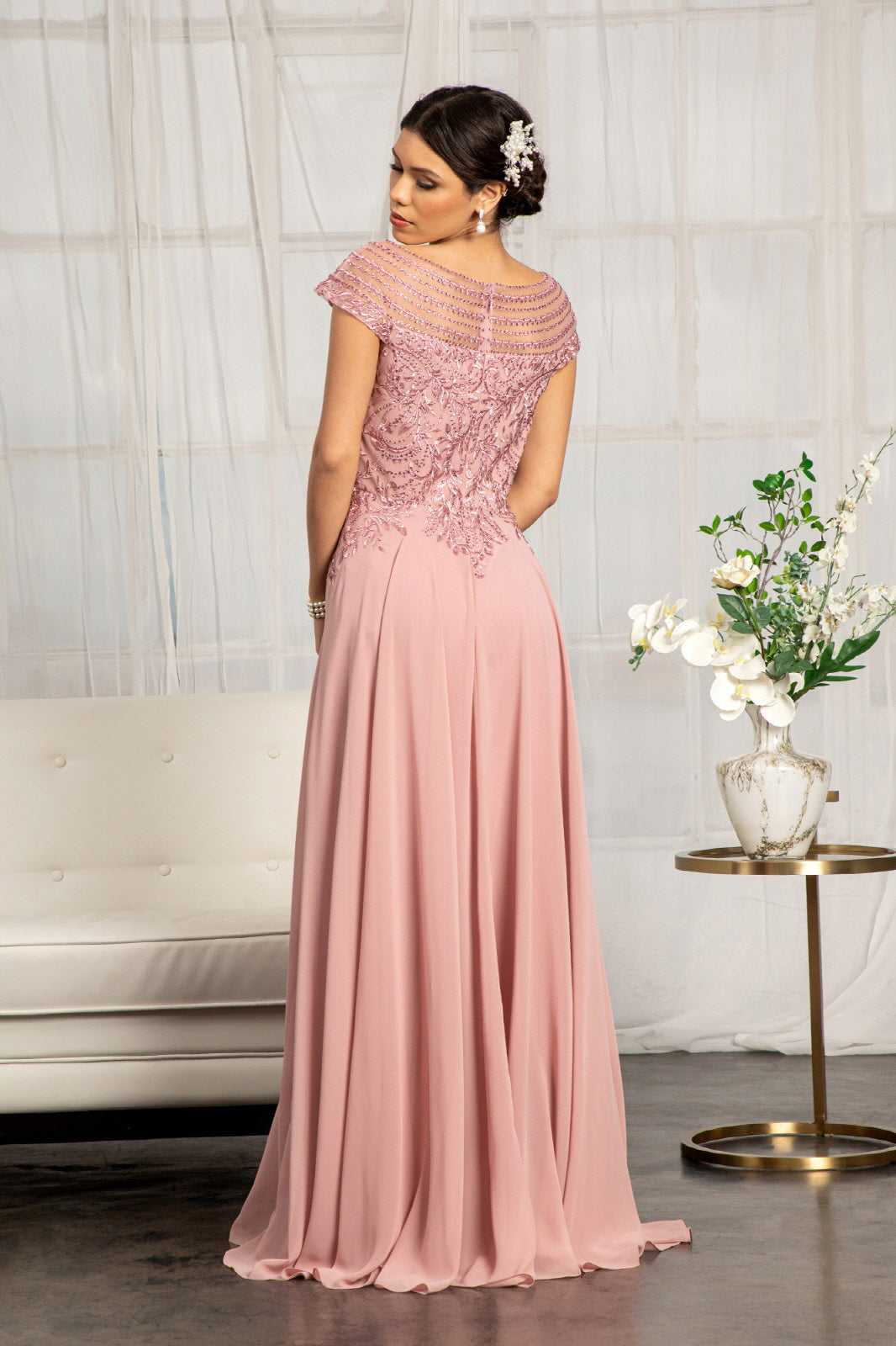 Beads Embellished Chiffon A-line Dress Cap Sleeves GLGL3065-MOTHER OF BRIDE-smcfashion.com