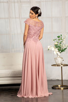 Beads Embellished Chiffon A-line Dress Cap Sleeves GLGL3065-MOTHER OF BRIDE-smcfashion.com