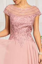 Beads Embellished Chiffon A-line Dress Cap Sleeves GLGL3065-MOTHER OF BRIDE-smcfashion.com