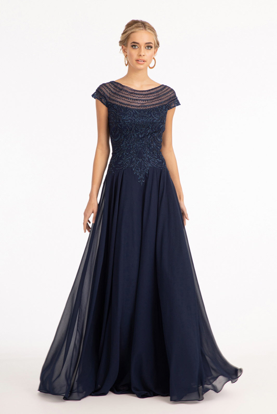 Beads Embellished Chiffon A-line Dress Cap Sleeves GLGL3065-MOTHER OF BRIDE-smcfashion.com