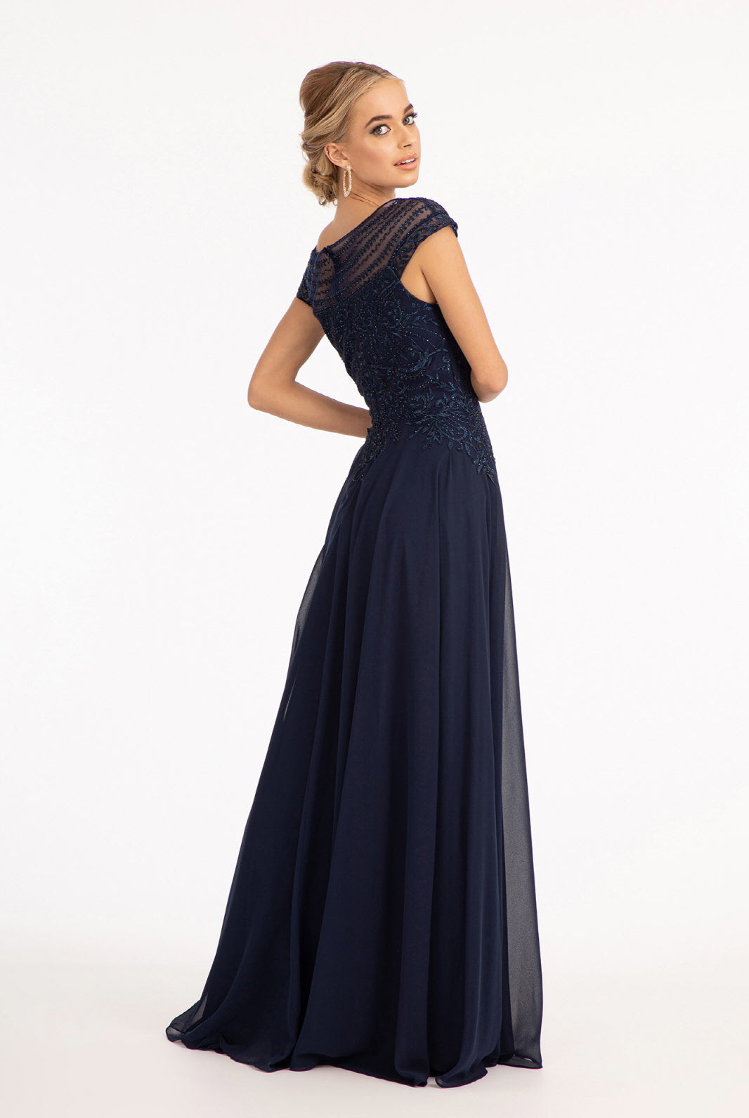 Beads Embellished Chiffon A-line Dress Cap Sleeves GLGL3065-MOTHER OF BRIDE-smcfashion.com