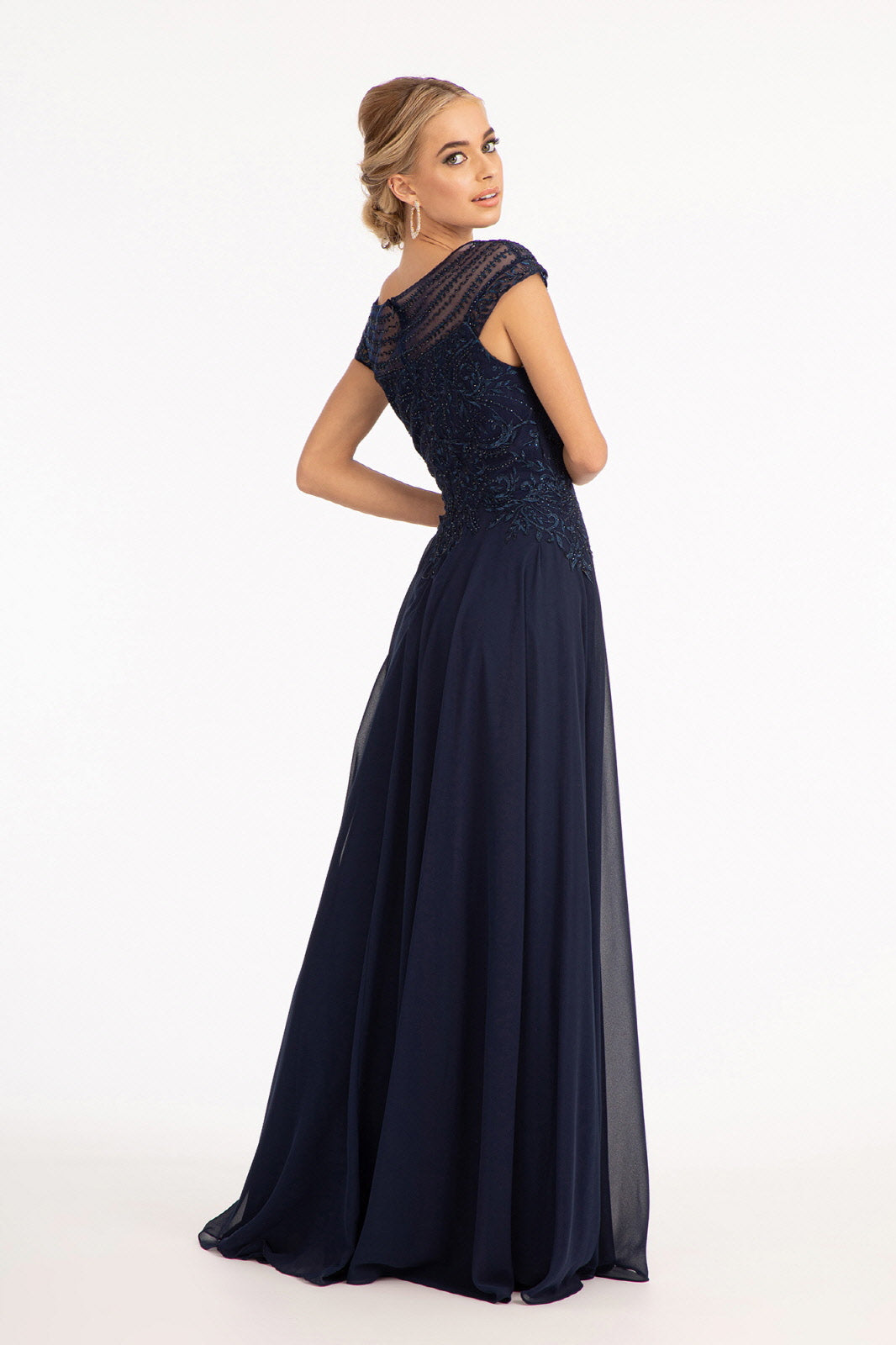 Beads Embellished Chiffon A-line Dress Cap Sleeves GLGL3065-MOTHER OF BRIDE-smcfashion.com