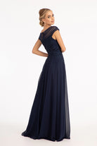 Beads Embellished Chiffon A-line Dress Cap Sleeves GLGL3065-MOTHER OF BRIDE-smcfashion.com