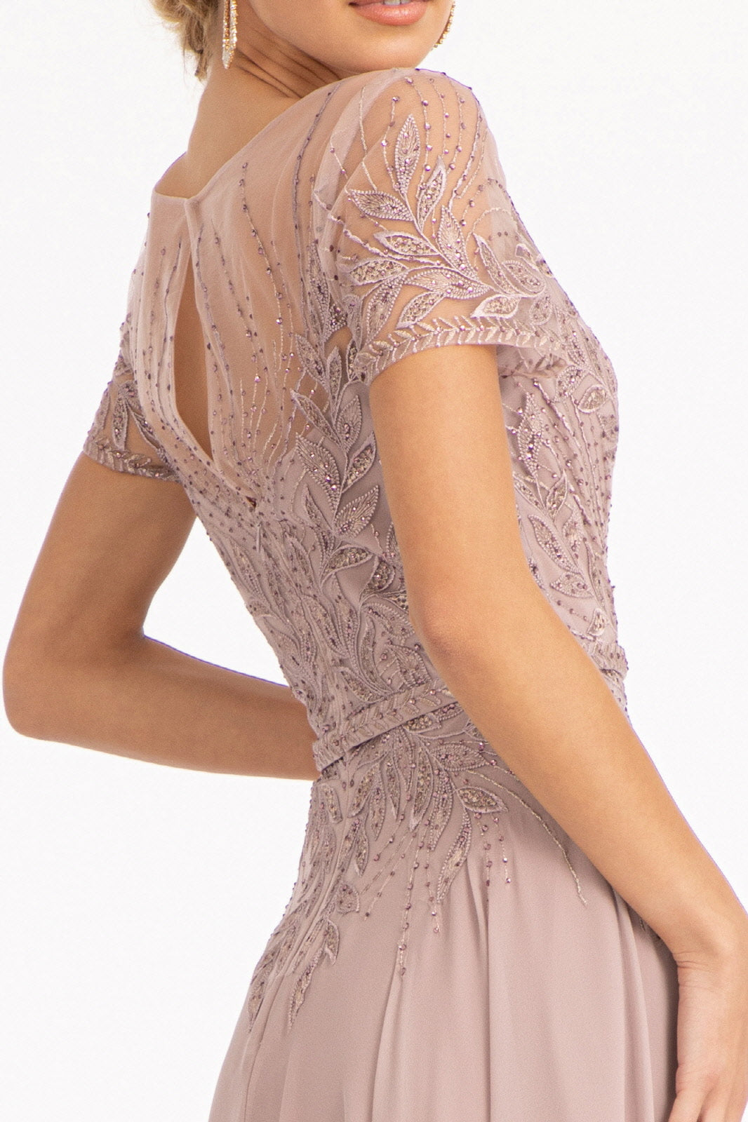 Embroidered Chiffon A-line Dress Short Sleeves and Waistband GLGL3067-MOTHER OF BRIDE-smcfashion.com