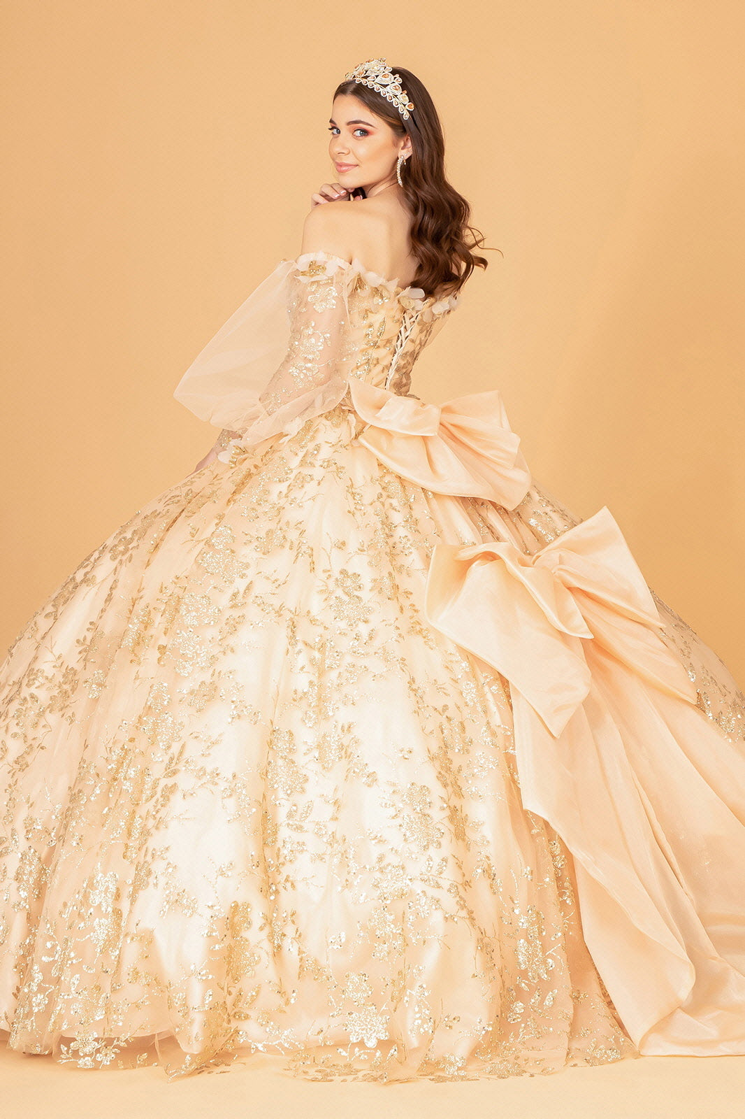 Mesh Long Sleeves Quinceanera Dress Detachable Ribbon and Mini Bag GLGL3071-QUINCEANERA-smcfashion.com