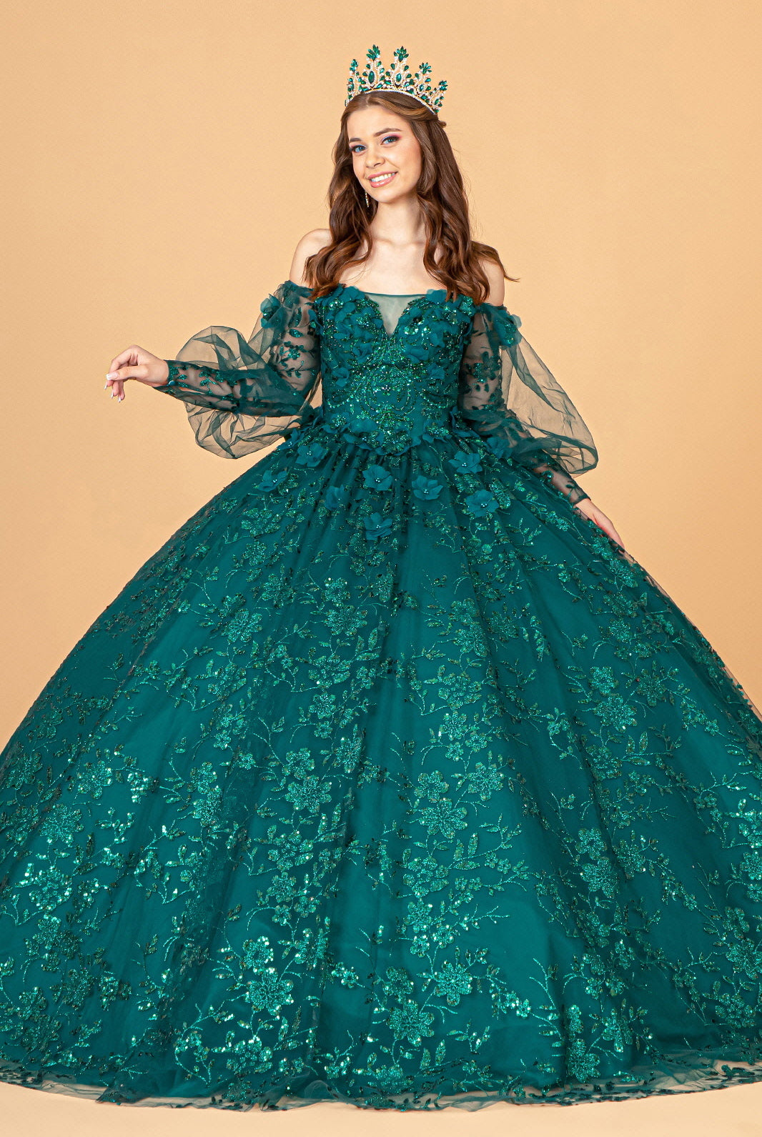 Mesh Long Sleeves Quinceanera Dress Detachable Ribbon and Mini Bag GLGL3071-QUINCEANERA-smcfashion.com