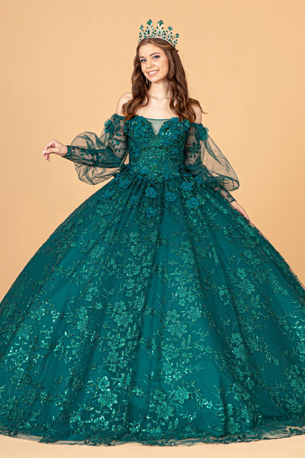 Mesh Long Sleeves Quinceanera Dress Detachable Ribbon and Mini Bag GLGL3071-QUINCEANERA-smcfashion.com