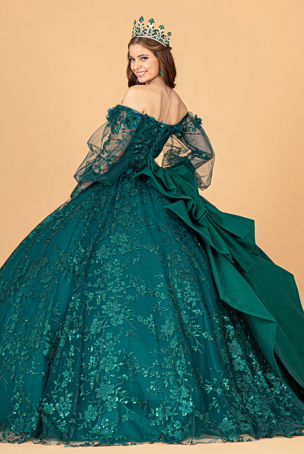 Mesh Long Sleeves Quinceanera Dress Detachable Ribbon and Mini Bag GLGL3071-QUINCEANERA-smcfashion.com