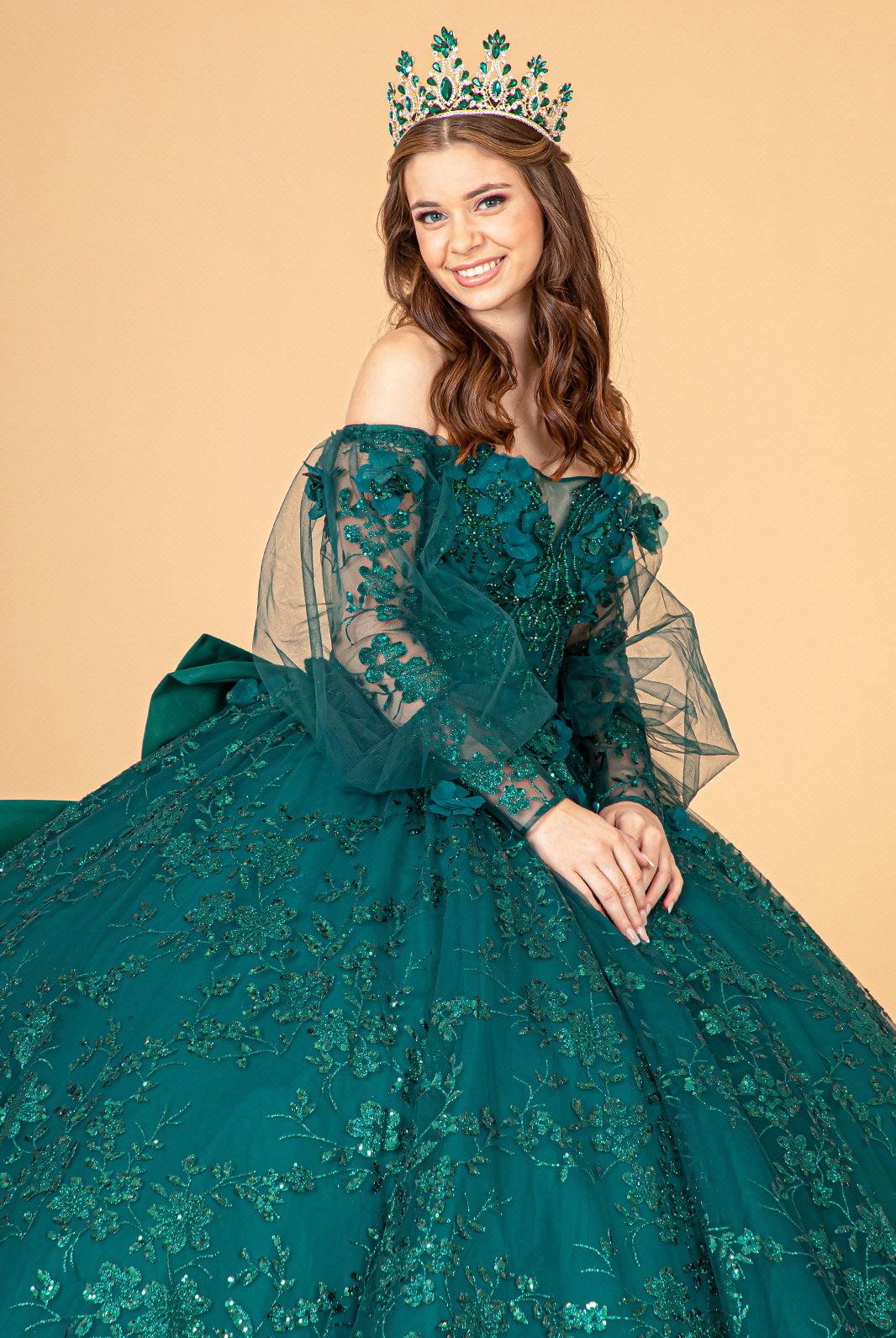 Mesh Long Sleeves Quinceanera Dress Detachable Ribbon and Mini Bag GLGL3071-QUINCEANERA-smcfashion.com