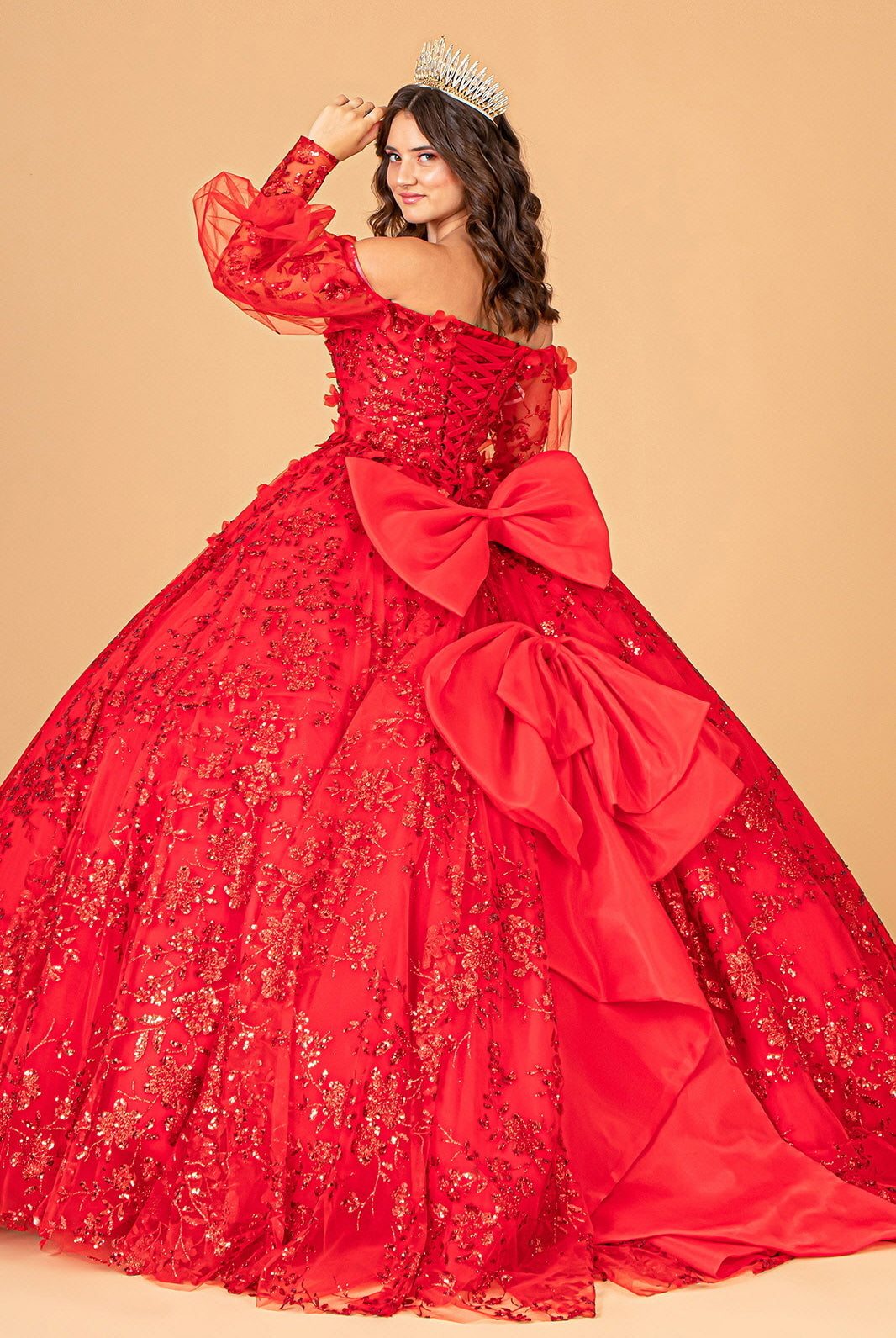 Mesh Long Sleeves Quinceanera Dress Detachable Ribbon and Mini Bag GLGL3071-QUINCEANERA-smcfashion.com