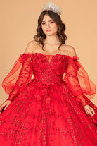 Mesh Long Sleeves Quinceanera Dress Detachable Ribbon and Mini Bag GLGL3071-QUINCEANERA-smcfashion.com