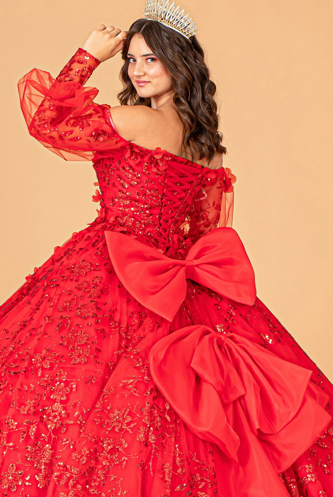 Mesh Long Sleeves Quinceanera Dress Detachable Ribbon and Mini Bag GLGL3071-QUINCEANERA-smcfashion.com