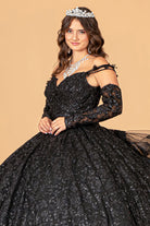 Mesh Detachable Long Sleeves Quinceanera Dress Detachable Ribbon and Ruffled Train GLGL3072-QUINCEANERA-smcfashion.com