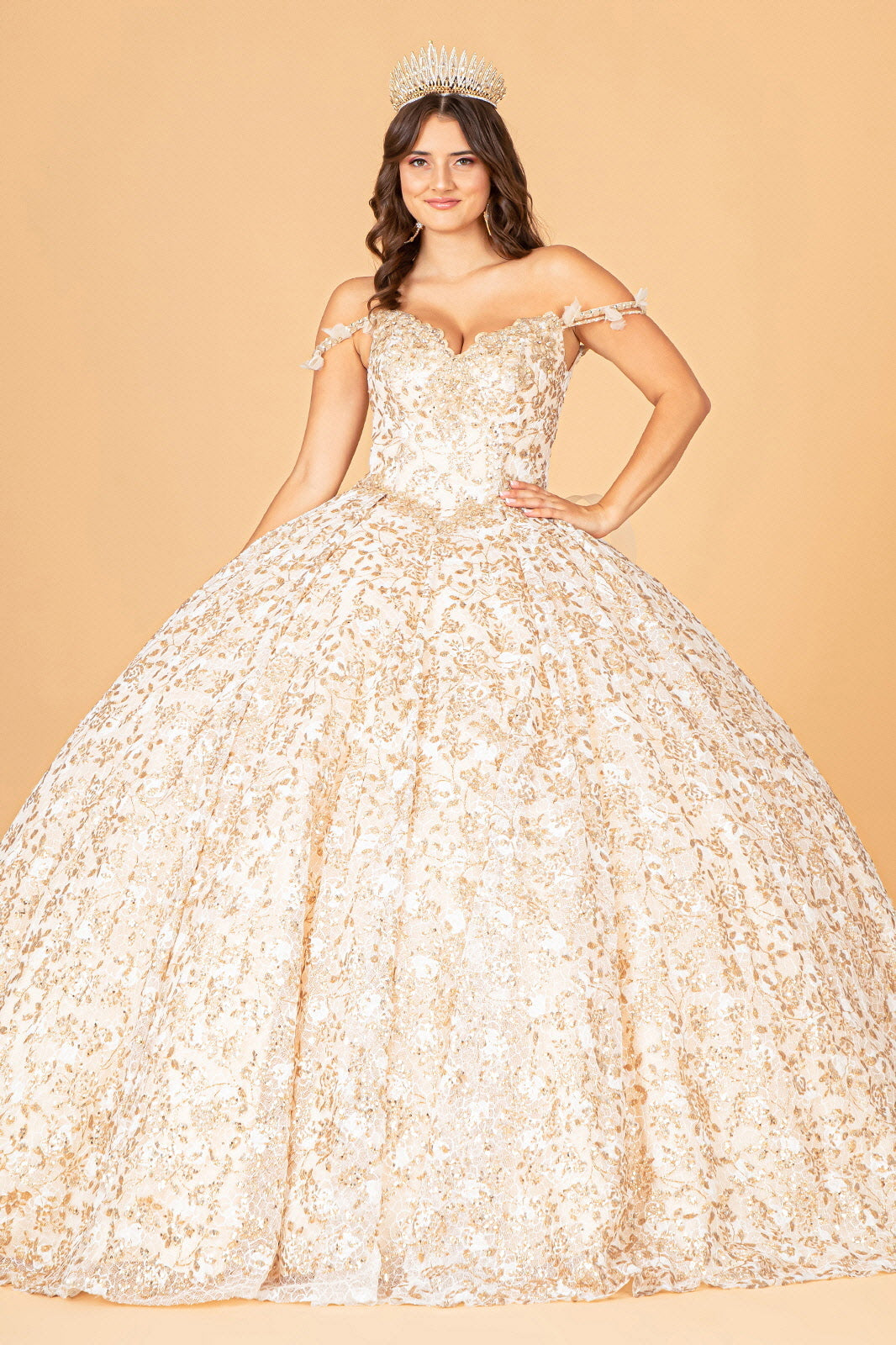 Mesh Detachable Long Sleeves Quinceanera Dress Detachable Ribbon and Ruffled Train GLGL3072-QUINCEANERA-smcfashion.com