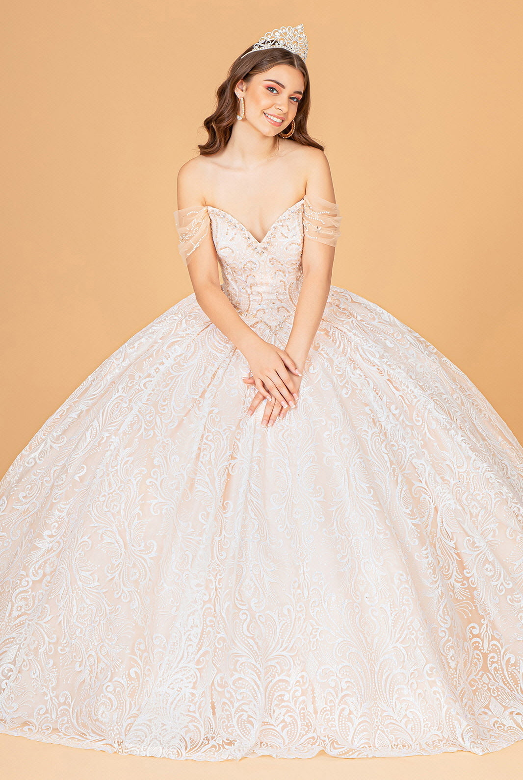 Jewel Mesh Quinceanera Dress Mini Bag and Separate Long Sleeves GLGL3073-QUINCEANERA-smcfashion.com