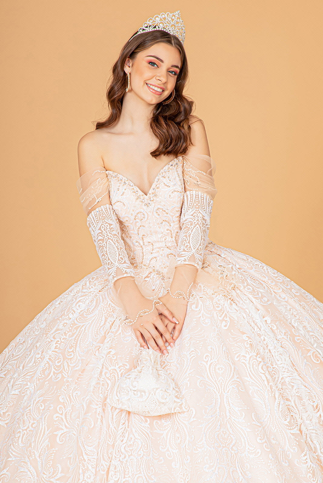 Jewel Mesh Quinceanera Dress Mini Bag and Separate Long Sleeves GLGL3073-QUINCEANERA-smcfashion.com