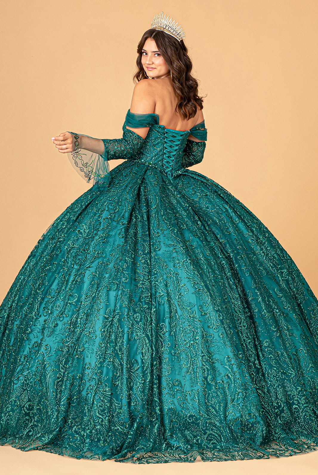 Jewel Mesh Quinceanera Dress Mini Bag and Separate Long Sleeves GLGL3073-QUINCEANERA-smcfashion.com