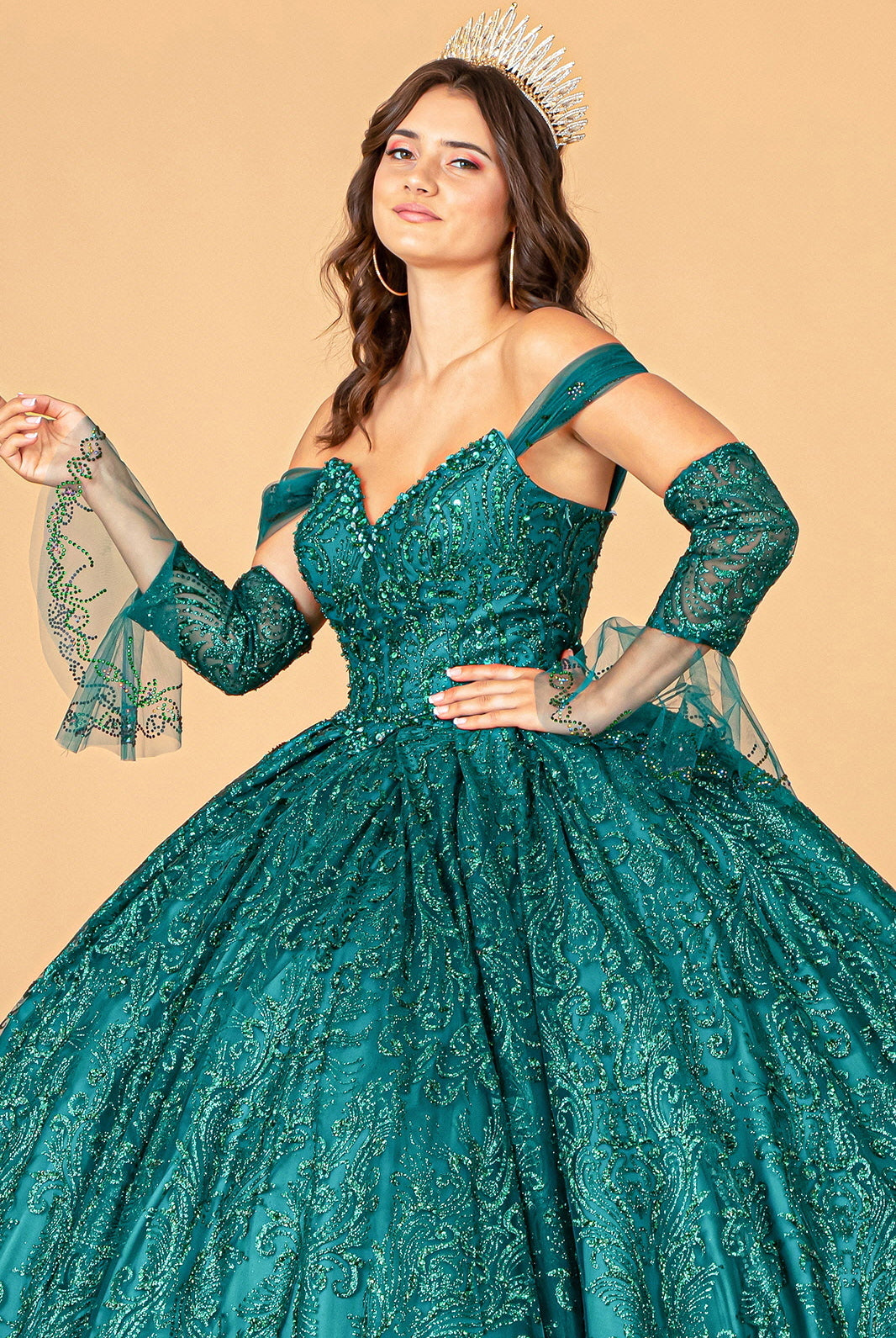 Jewel Mesh Quinceanera Dress Mini Bag and Separate Long Sleeves GLGL3073-QUINCEANERA-smcfashion.com