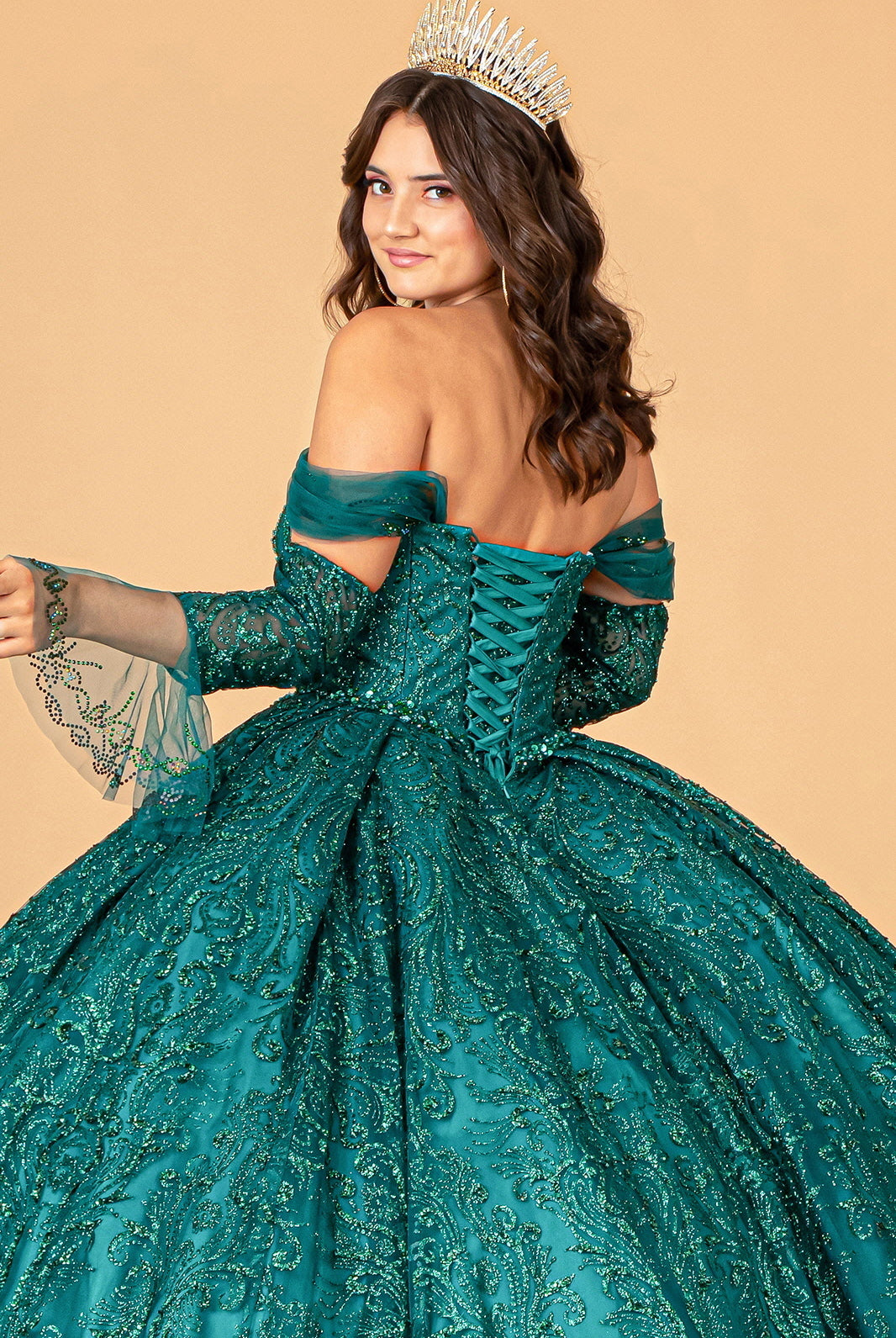 Jewel Mesh Quinceanera Dress Mini Bag and Separate Long Sleeves GLGL3073-QUINCEANERA-smcfashion.com
