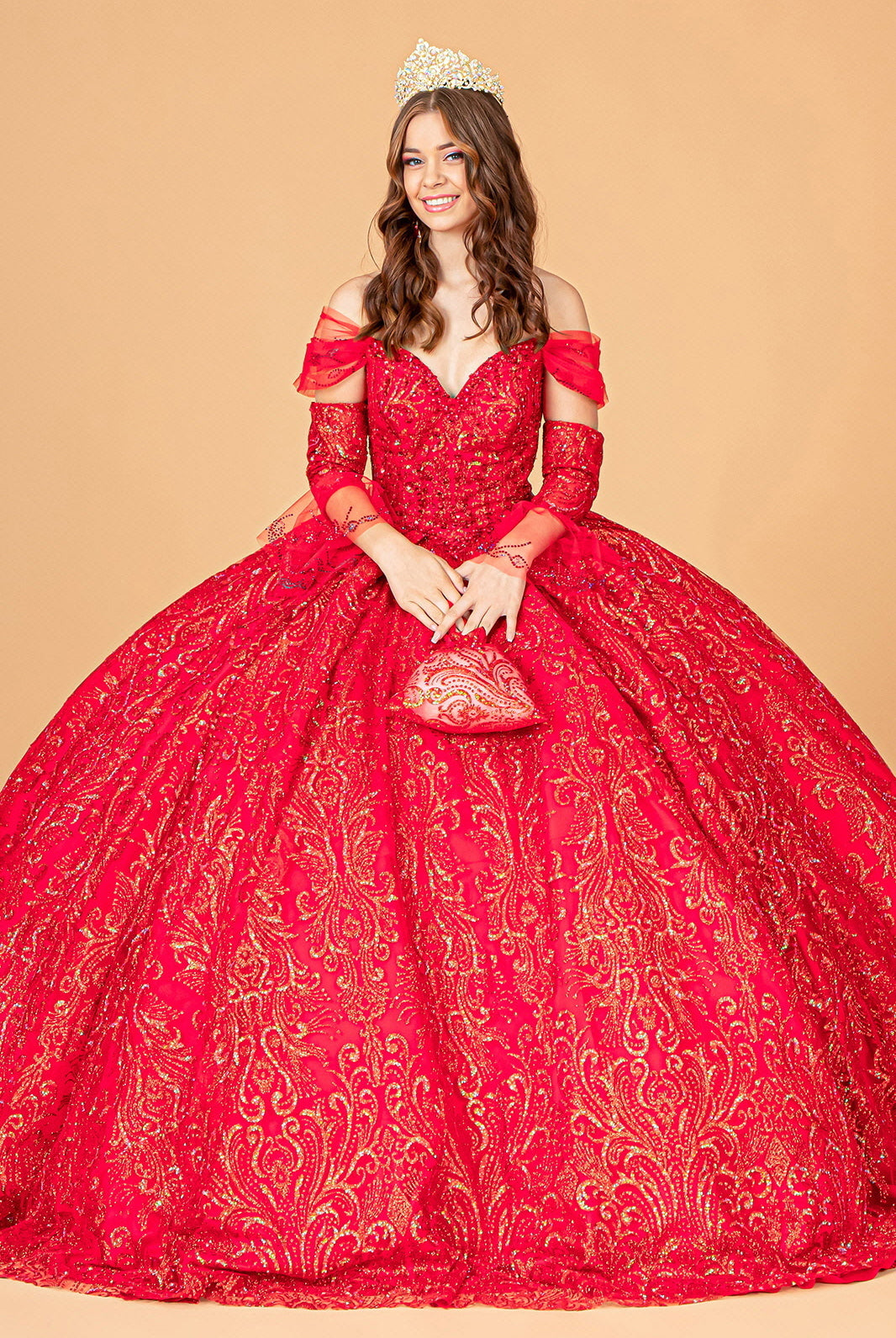 Jewel Mesh Quinceanera Dress Mini Bag and Separate Long Sleeves GLGL3073-QUINCEANERA-smcfashion.com