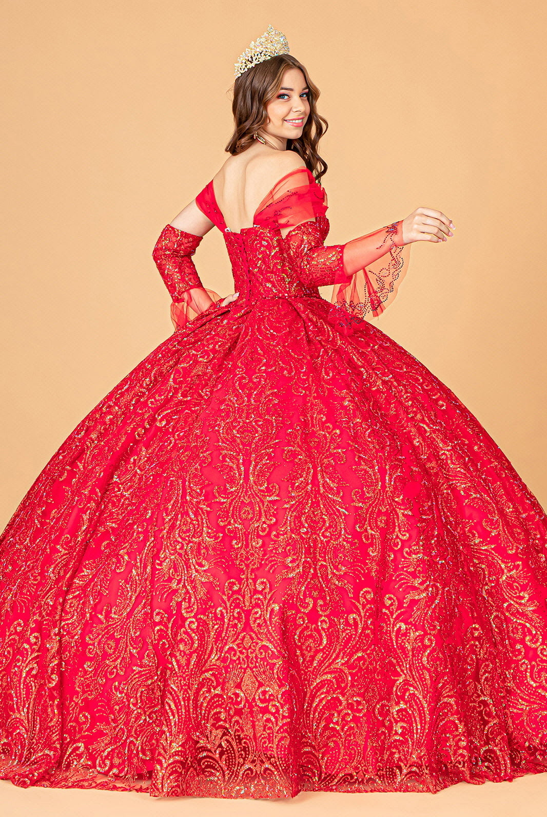 Jewel Mesh Quinceanera Dress Mini Bag and Separate Long Sleeves GLGL3073-QUINCEANERA-smcfashion.com