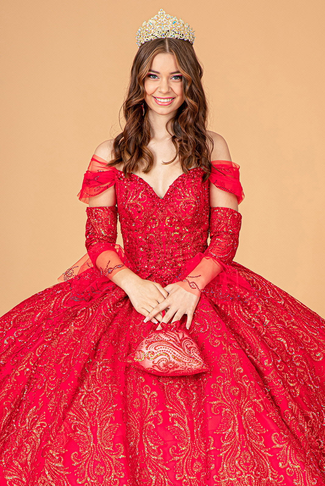 Jewel Mesh Quinceanera Dress Mini Bag and Separate Long Sleeves GLGL3073-QUINCEANERA-smcfashion.com