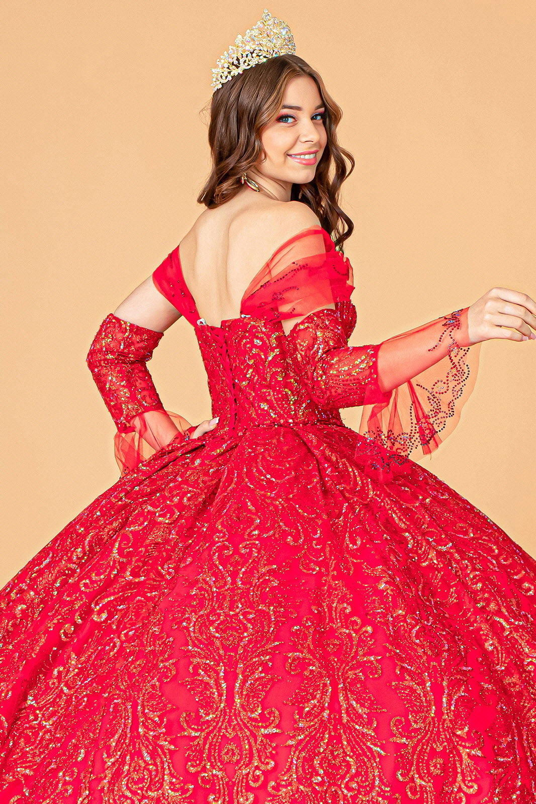 Jewel Mesh Quinceanera Dress Mini Bag and Separate Long Sleeves GLGL3073-QUINCEANERA-smcfashion.com