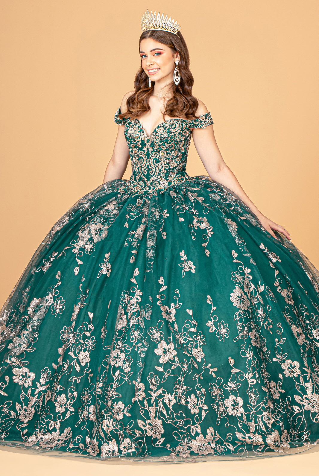 Embroidered Off Shoulder Mesh Quinceanera Dress Separate Long Sleeves GLGL3074-QUINCEANERA-smcfashion.com