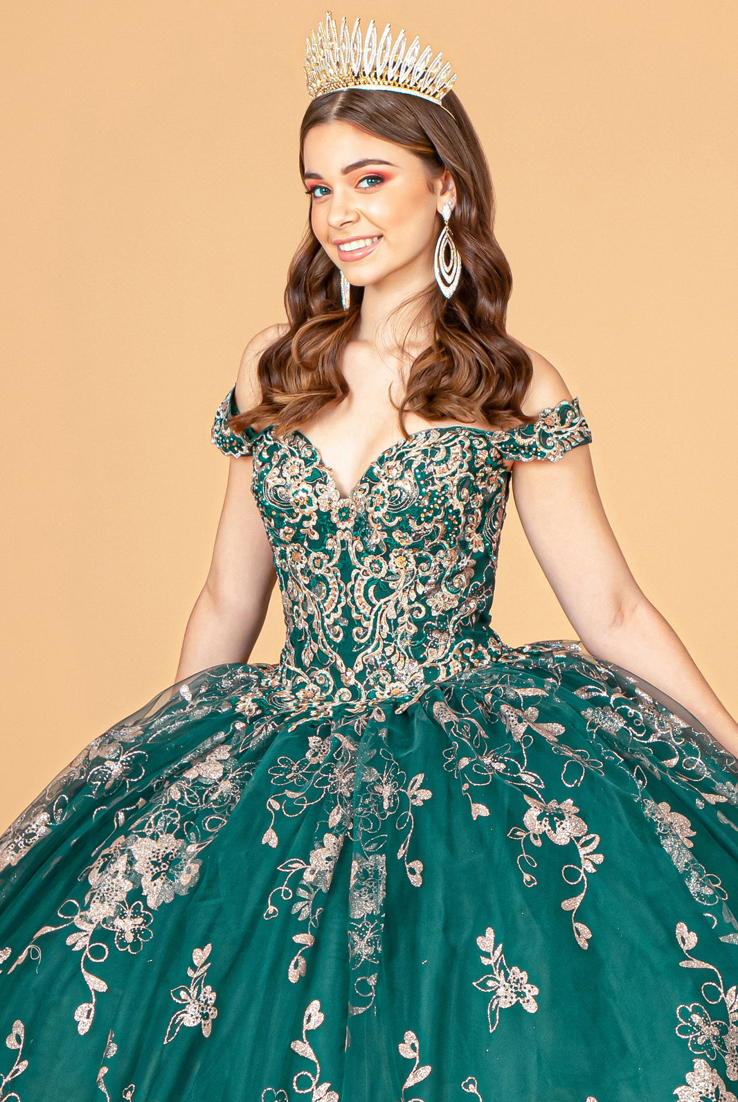 Embroidered Off Shoulder Mesh Quinceanera Dress Separate Long Sleeves GLGL3074-QUINCEANERA-smcfashion.com