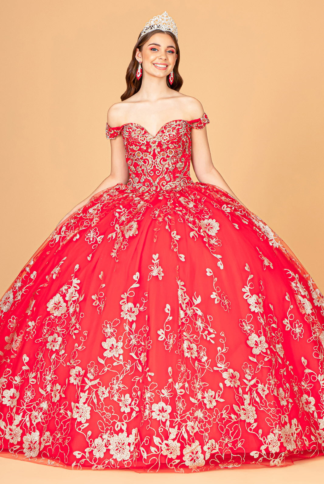 Embroidered Off Shoulder Mesh Quinceanera Dress Separate Long Sleeves GLGL3074-QUINCEANERA-smcfashion.com