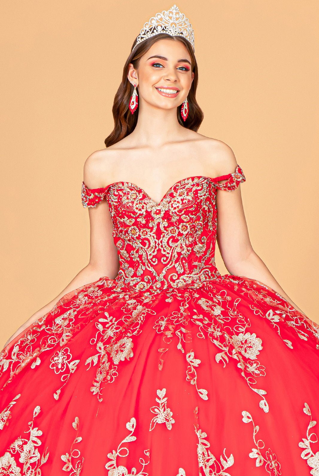 Embroidered Off Shoulder Mesh Quinceanera Dress Separate Long Sleeves GLGL3074-QUINCEANERA-smcfashion.com
