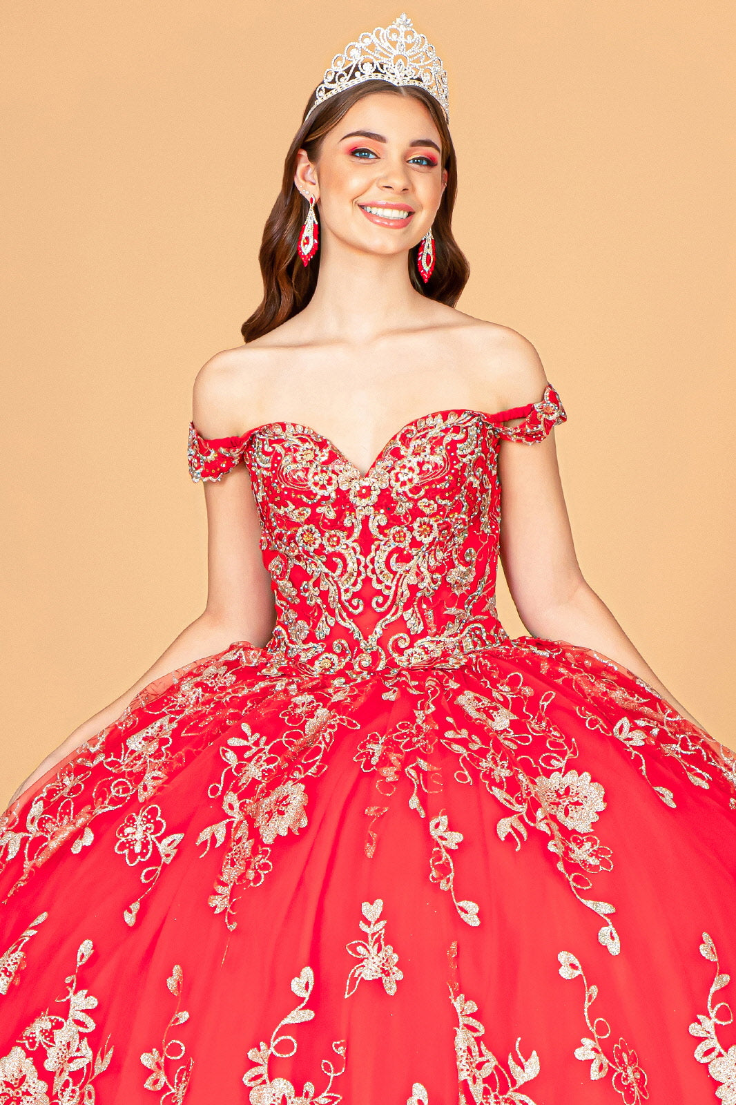 Embroidered Off Shoulder Mesh Quinceanera Dress Separate Long Sleeves GLGL3074-QUINCEANERA-smcfashion.com