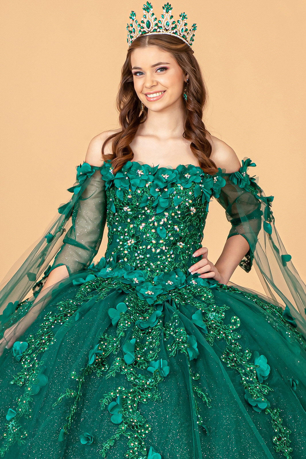 Off Shoulder Mesh Quinceanera Gown Shoulder Side Mesh Drapes GLGL3075-QUINCEANERA-smcfashion.com